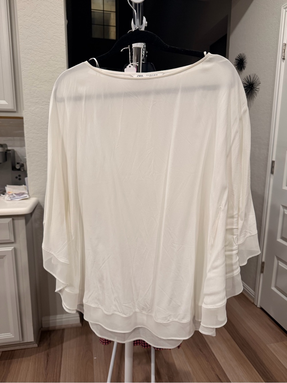 Zara Ivory Layered Flutter Sleeve Blouse